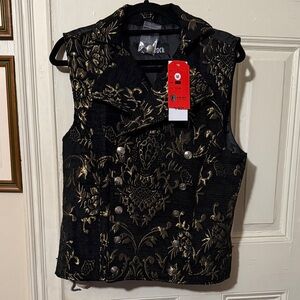Dark Rock Gothic Black & Gold Brocade Vest – NWT – Size M